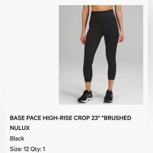 LULULEMON base pace high rise crop 23” BRUSHED NULUX